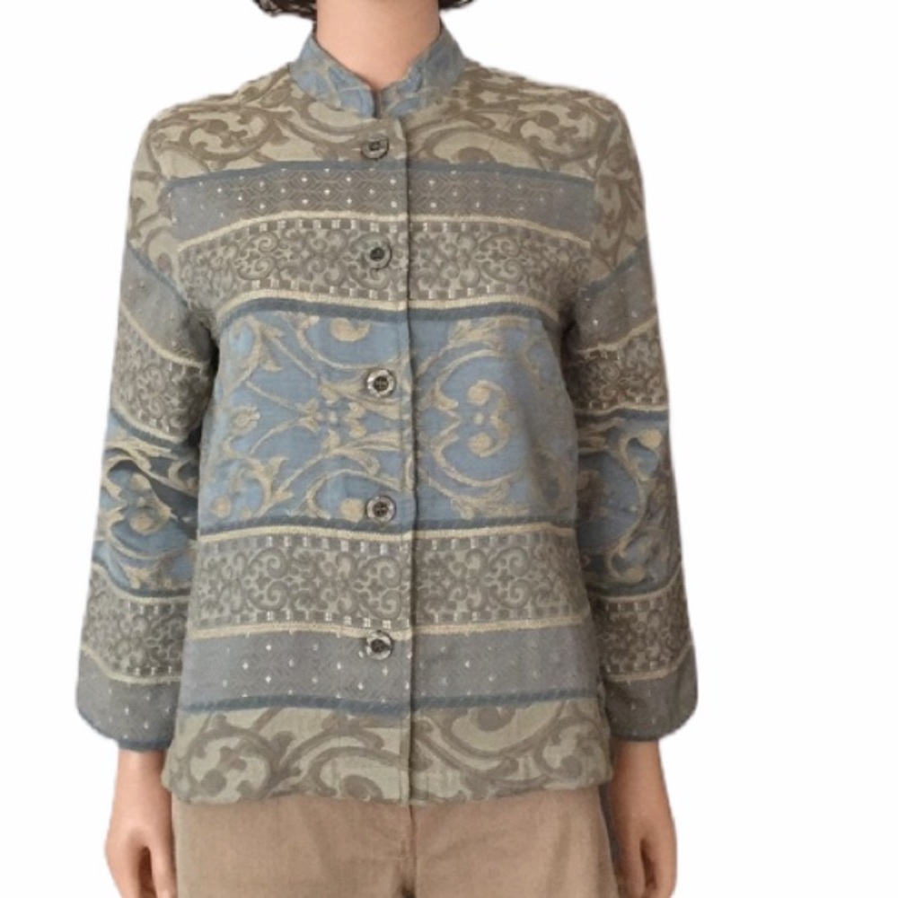 Vintage Coldwater Creek Tapestry Mandarin Collar Button Front Jacket